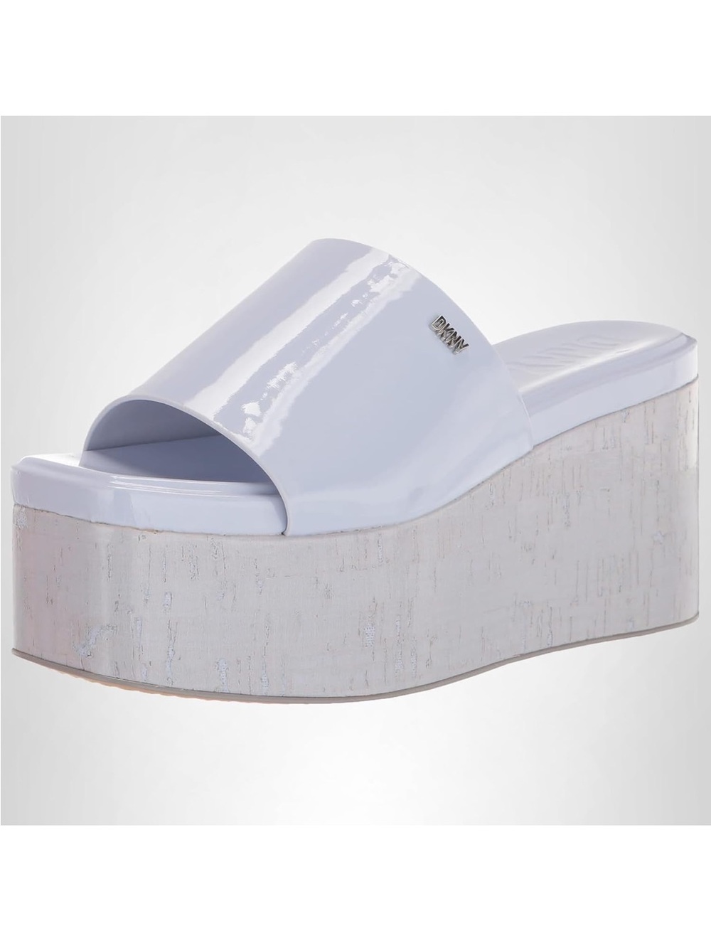 DKNY White Patent Platform Slide with Textured Wedge